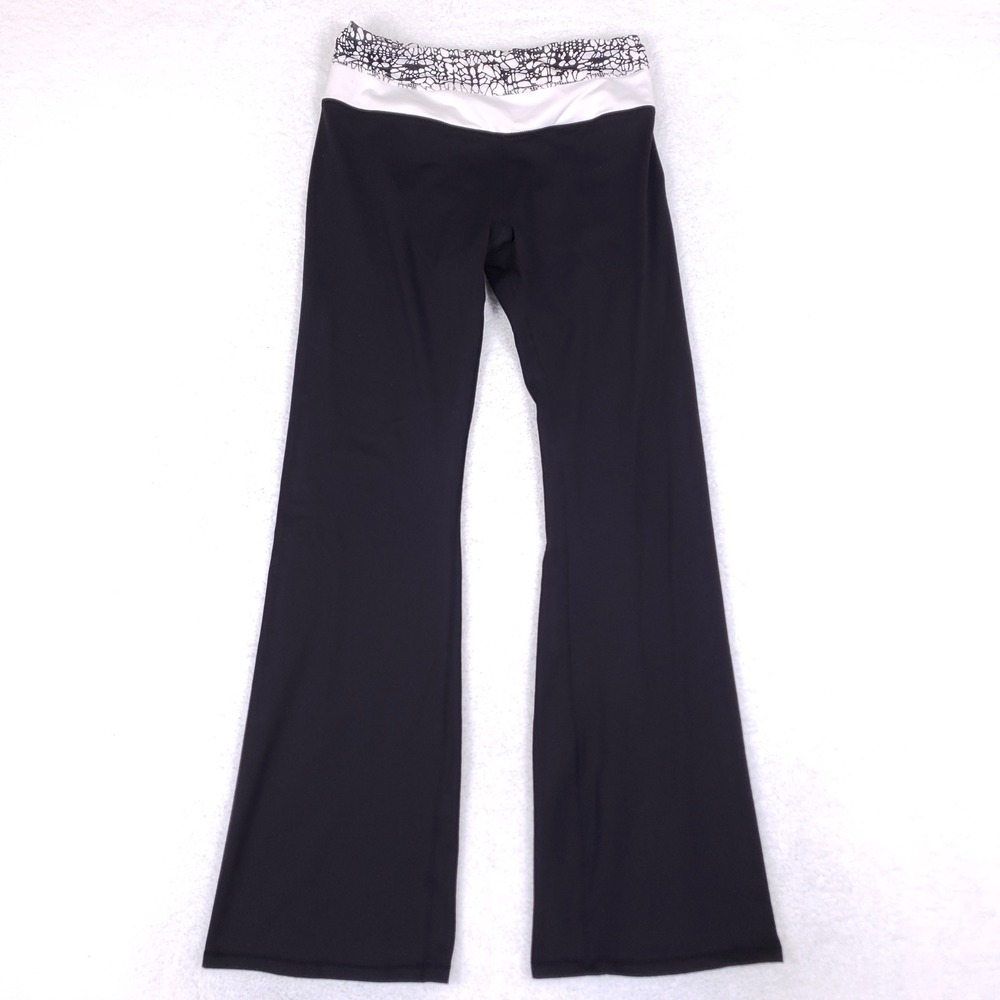 Lululemon Yoga Pants Women 8 Flare Leg Black White Contrast Waistband Athleisure